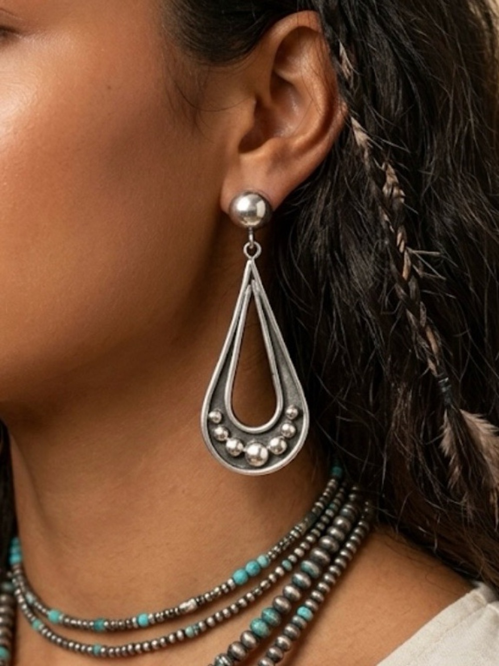 Vintage 16g Taxco Sterling Silver Tear Drop Dangle Earrings TB-166 Mexico 925